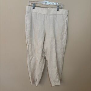 Eileen Fisher organic linen elastic waistband pull on Ankle Pants in Cream unnat